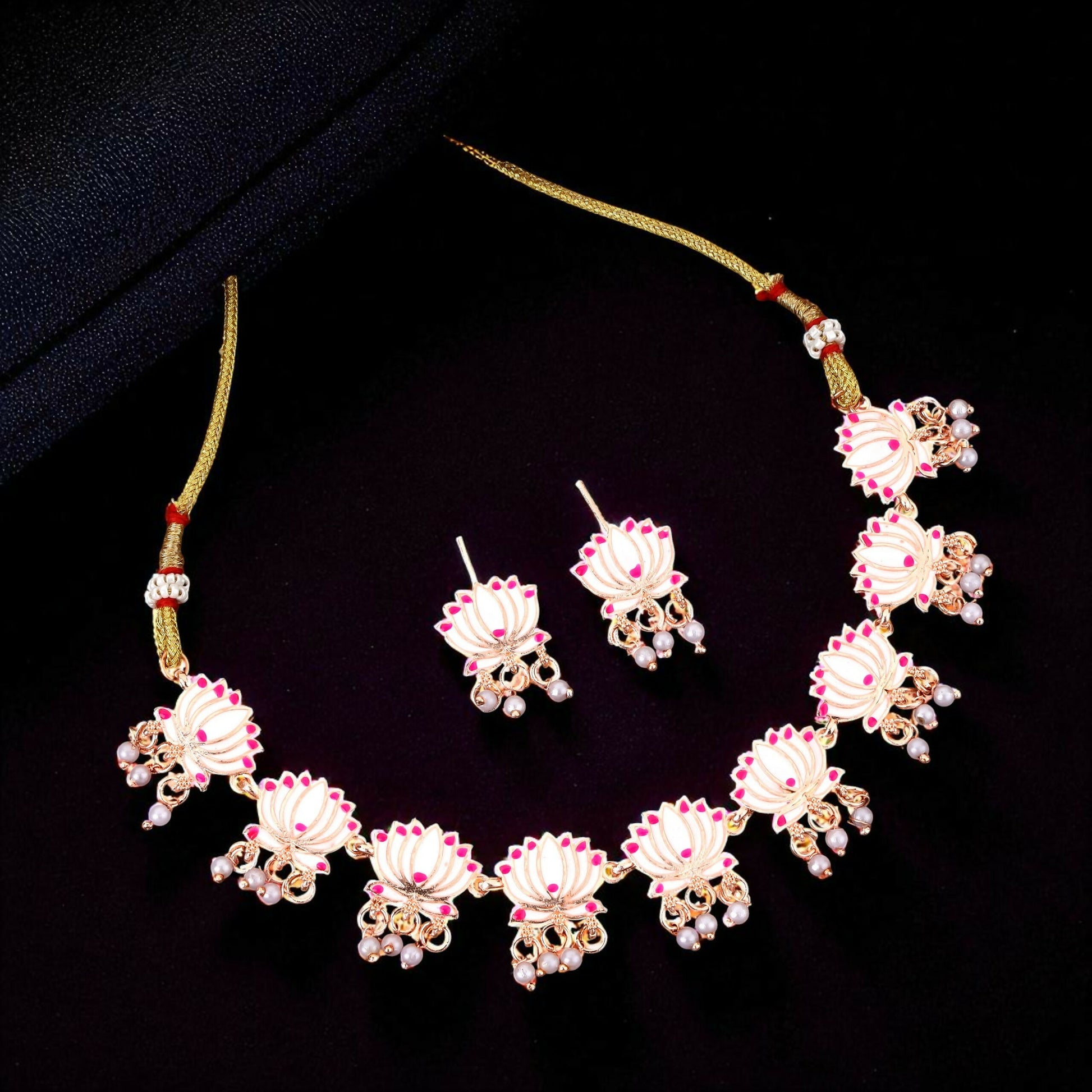 Elegant Gold-Toned Pearl & American Diamond Cluster Choker Set