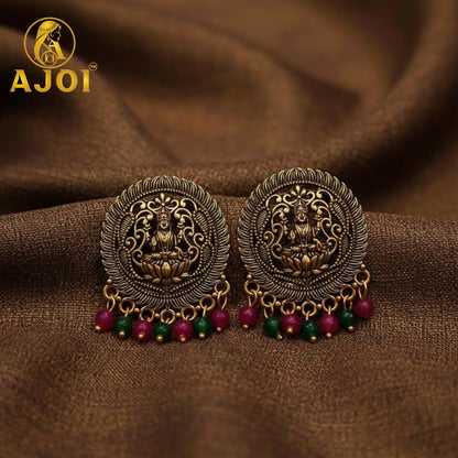 Gold Lakshmi Temple Stud Earrings