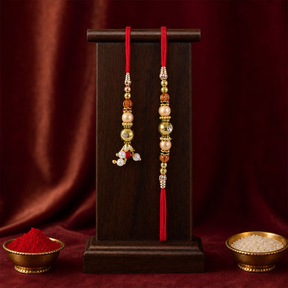 Ornamental Dangle Bhai Bhabhi Rakhi with Beaded Rakhi and Hanging Charm for Gifting