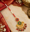 Gold Plated Floral Maang Tikka with Pearl Detail, Ornate Pendant & Hanging Beads