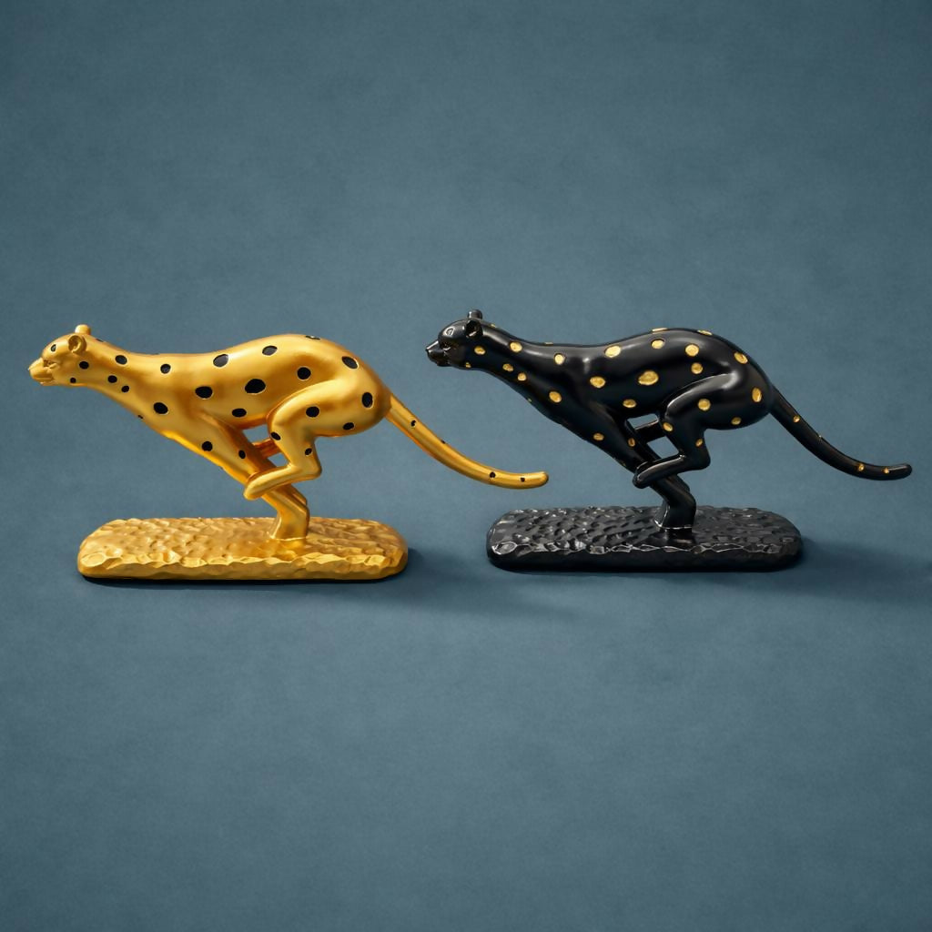 Running leopard statue on decorative shelf display