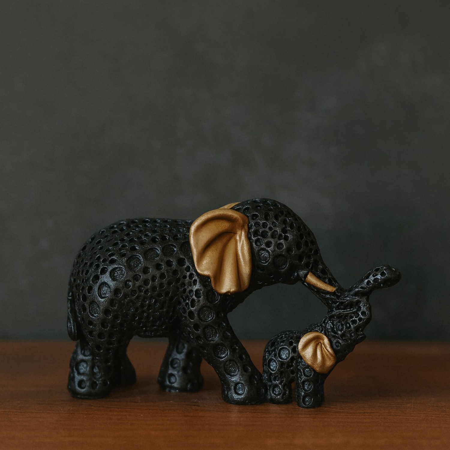 Black Elephant Mother & Baby Showpiece for Home Decor & Gifting