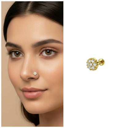Gold plated floral crystal nosepin stud highlighting sparkling sparkle