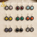 Oxidized Silver Round Stone Earrings – Vibrant & Lightweight