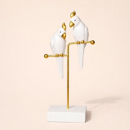White & Gold Love Birds Decorative poly-resin Showpiece for Home & Office Décor