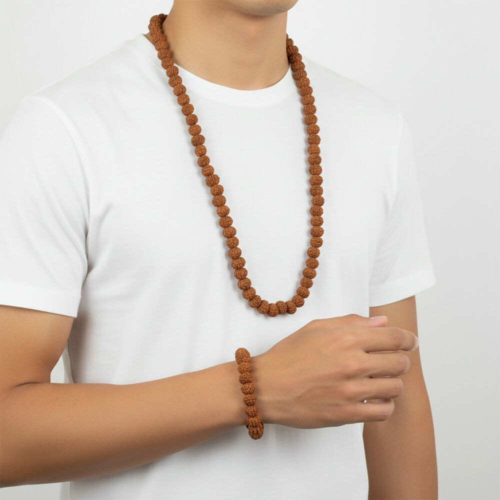 Traditional Rudraksha Mala with Matching Bracelet Combo
