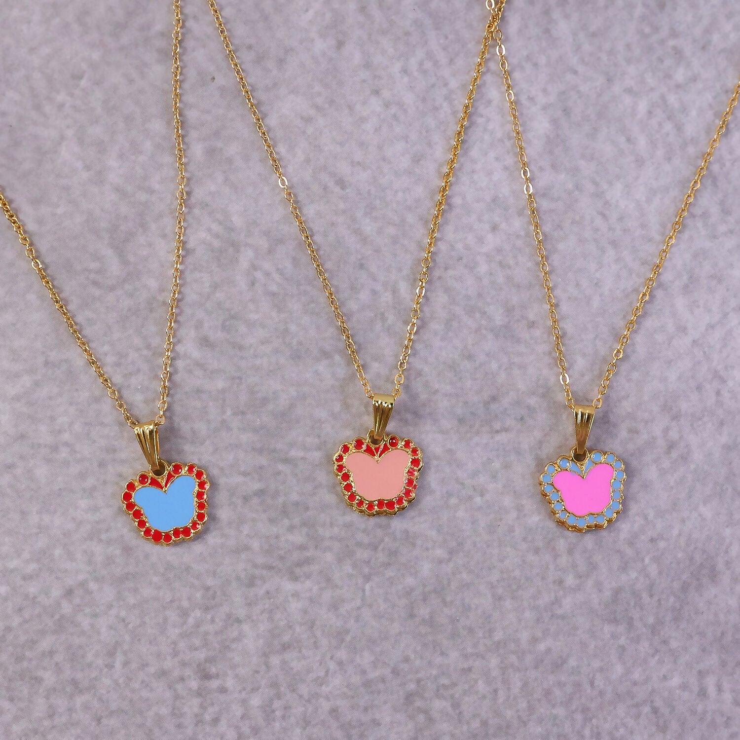 Cute Butterfly-Shaped Gold Pendant Necklace with Color Stones