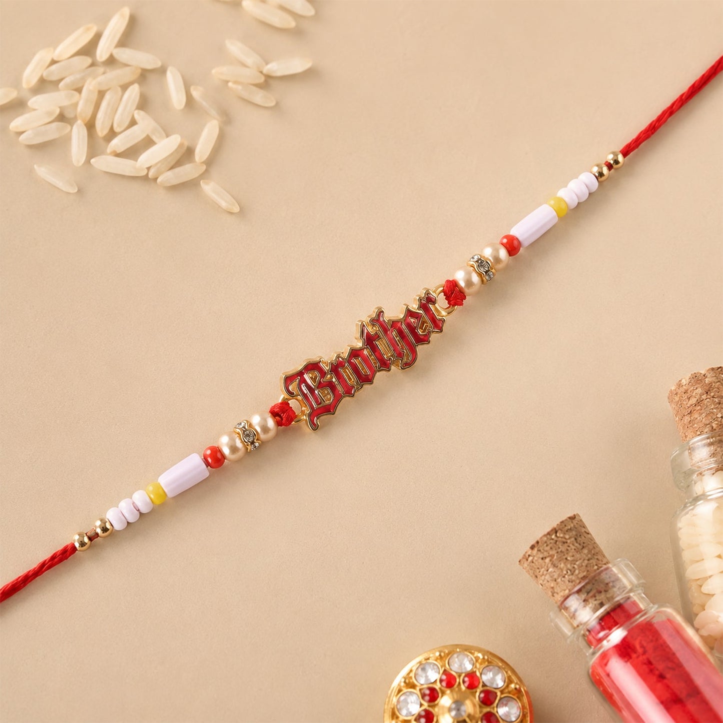 Text Charm Pearl Beads Rakhi Elegant Raksha Bandhan Gift (10pcs)