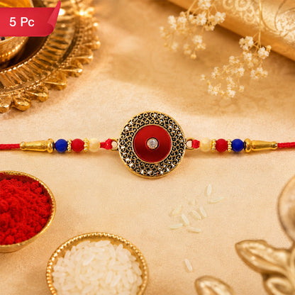 Green Filigree Rakhi Antique Golden Design for Raksha Bandhan (5pcs)