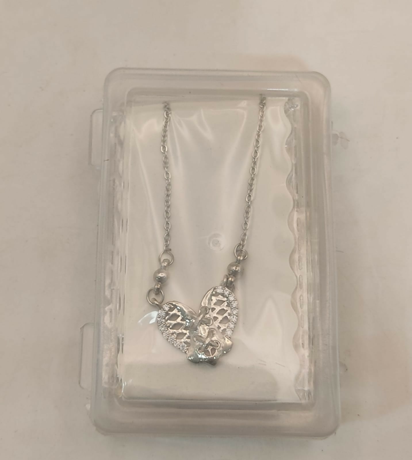 Silver Tone AD Filigree Heart Pendant Necklace for Women
