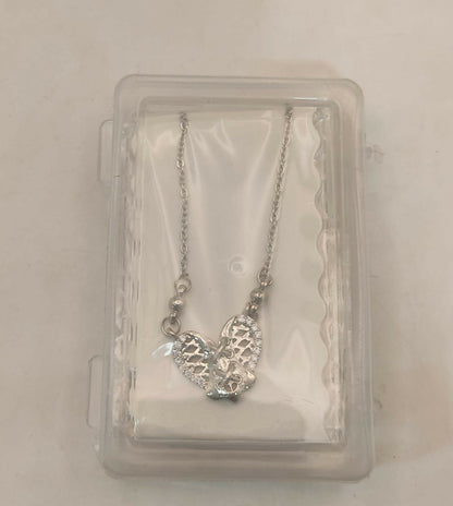Silver Tone AD Filigree Heart Pendant Necklace for Women