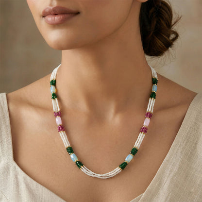 Close-up of multicolor beads on mala necklace