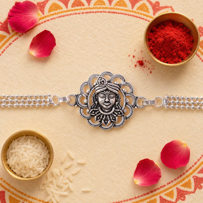Mahadev Shiva Motif Oxidised Silver Chain Rakhi (5pcs)