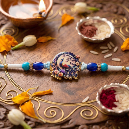 Rakhi Royal Mughal Peacock Designer Charm for Brother (5pcs)