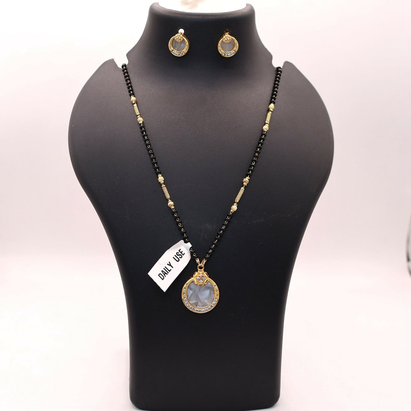 Gold-Plated AD Circular Crystal Mangalsutra & Earring Set for women