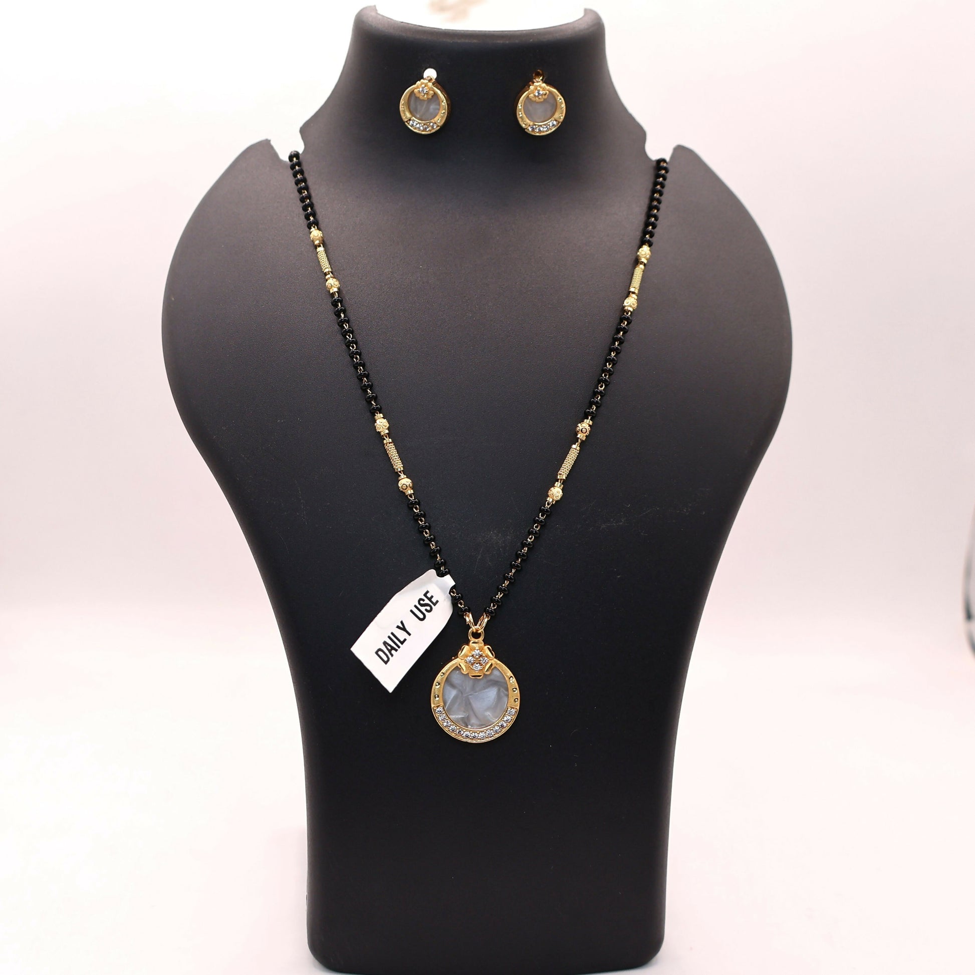 Gold-Plated AD Circular Crystal Mangalsutra & Earring Set for women