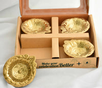 Traditional Leaf Shape Decorative Ceramic Diya with Gold PVD Plating & Shiny Metallic Finish (4 Pc)