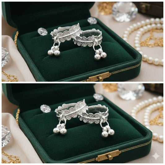 Silver Adjustable Toe Ring Bichiya with Ghungroo Charm for women and girls Combo Pack of 2