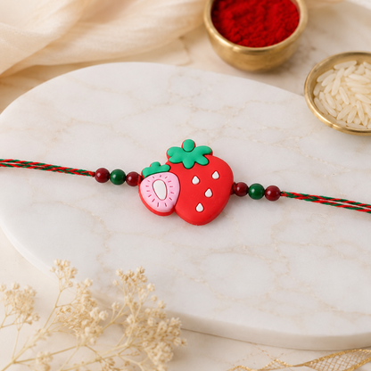 Strawberry Charm Kids Beaded Rakhi for Brother - Festive Design (5pcs)