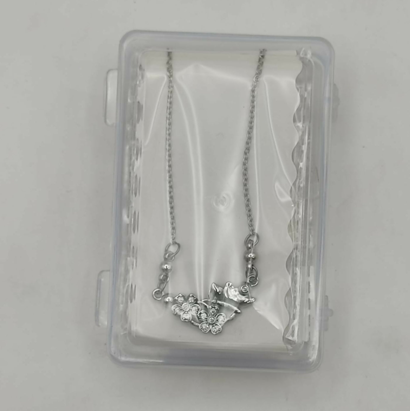 Silver Plated Butterfly & Crystal Floral Pendant Necklace For women and girls