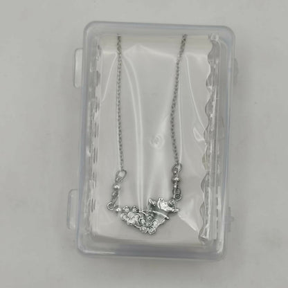 Silver Plated Butterfly & Crystal Floral Pendant Necklace For women and girls