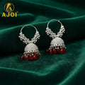 Silver Hoop Earrings – Traditional Red Crimson Drops for Festive Looks