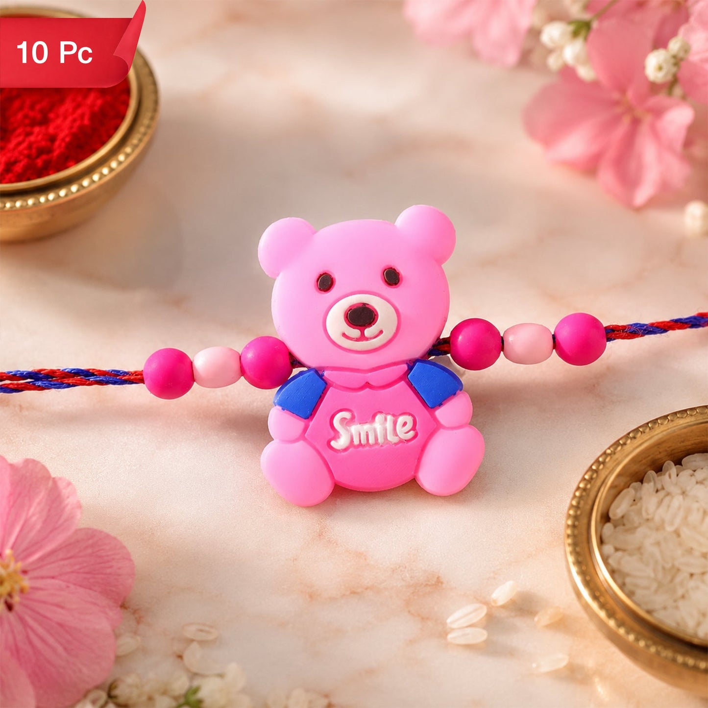 Teddy Bear Charm Rakhi Kids Beaded Festive Design (10pcs)