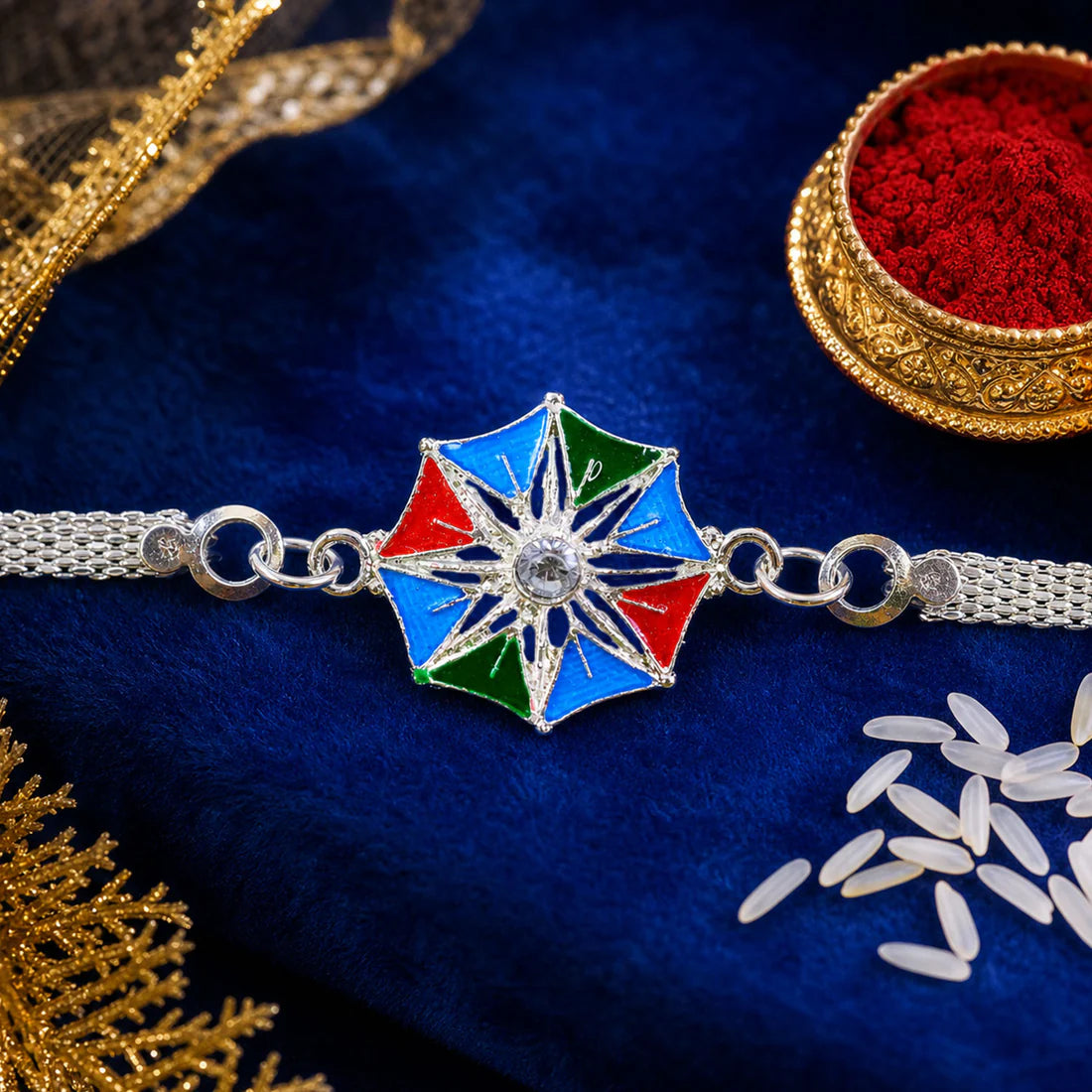 Star Shaped Rakhi Vibrant Central Stone for Raksha Bandhan (5pcs)