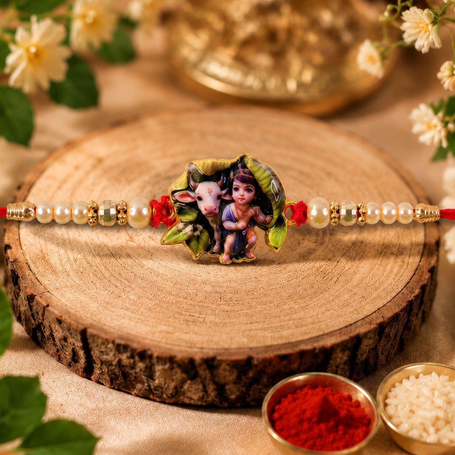Bal Krishna Rakhi Pearl Beaded Designer Rakhi for Brother (5pcs)