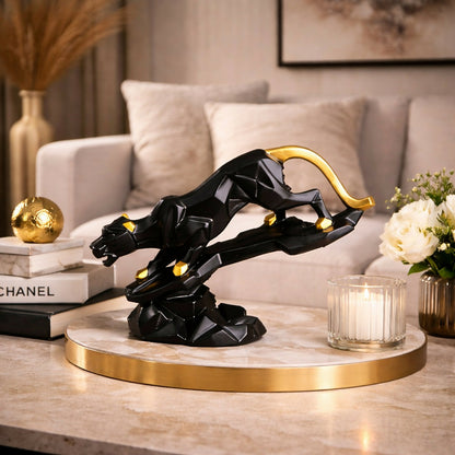 Abstract black gold panther decorative home statue on shelf