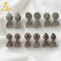 Traditional Antique Oxidized Jhumka Stud Earrings for Women Ethnic Style (Set of 6)