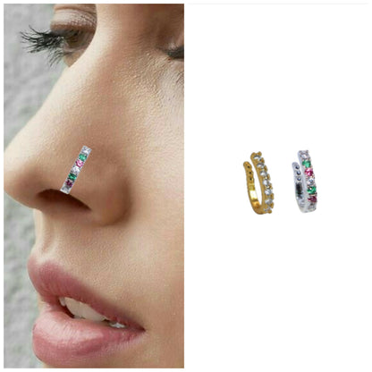 No-Piercing Gemstone Nose Cuff | Silver & Gold Options Combo Pack of 2
