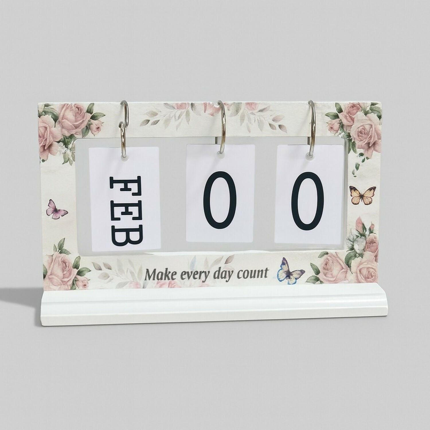 Floral Wooden Perpetual Desk Calendar with Motivational Quote – Vintage Style Flip Calendar with Months & Dates, Reusable Office Tabletop Decoration for Home, Office & Gift Purpose