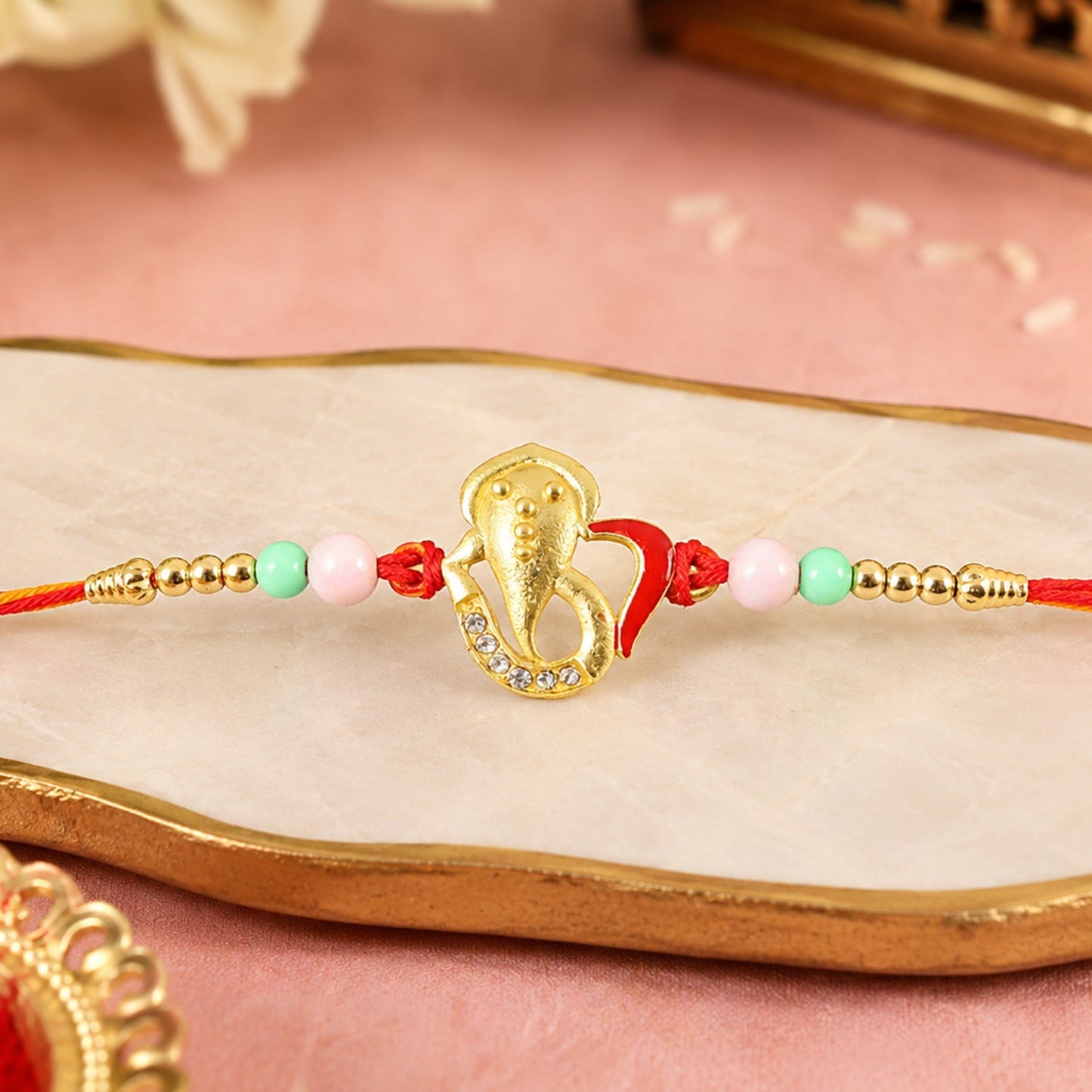 Ganesh Motif Designer Rakhi with Beaded Traditional Finish Work (10pcs)