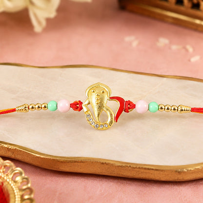 Ganesh Motif Designer Rakhi with Beaded Traditional Finish Work (5pcs)