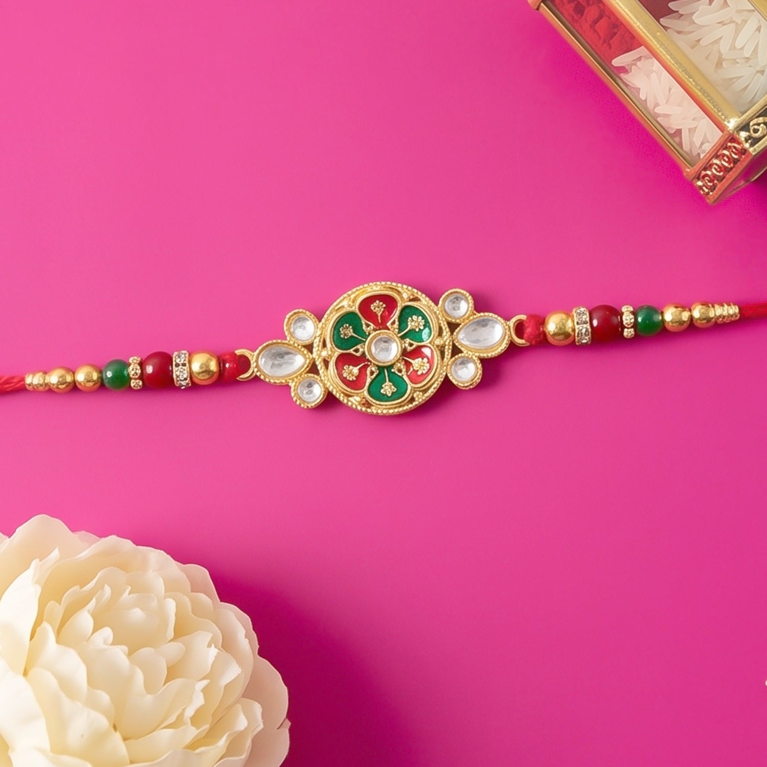 Floral Cluster Stone Designer Rakhi for Brother (5pcs)