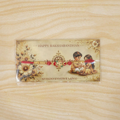 Golden Swastik Motif Rakhi with Enamel and Beadwork for Brother (5pcs)