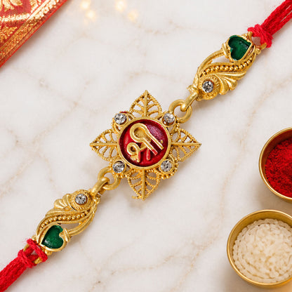 Classic Rakhi with Shri Plaque, ornate work and thread style for Product Display