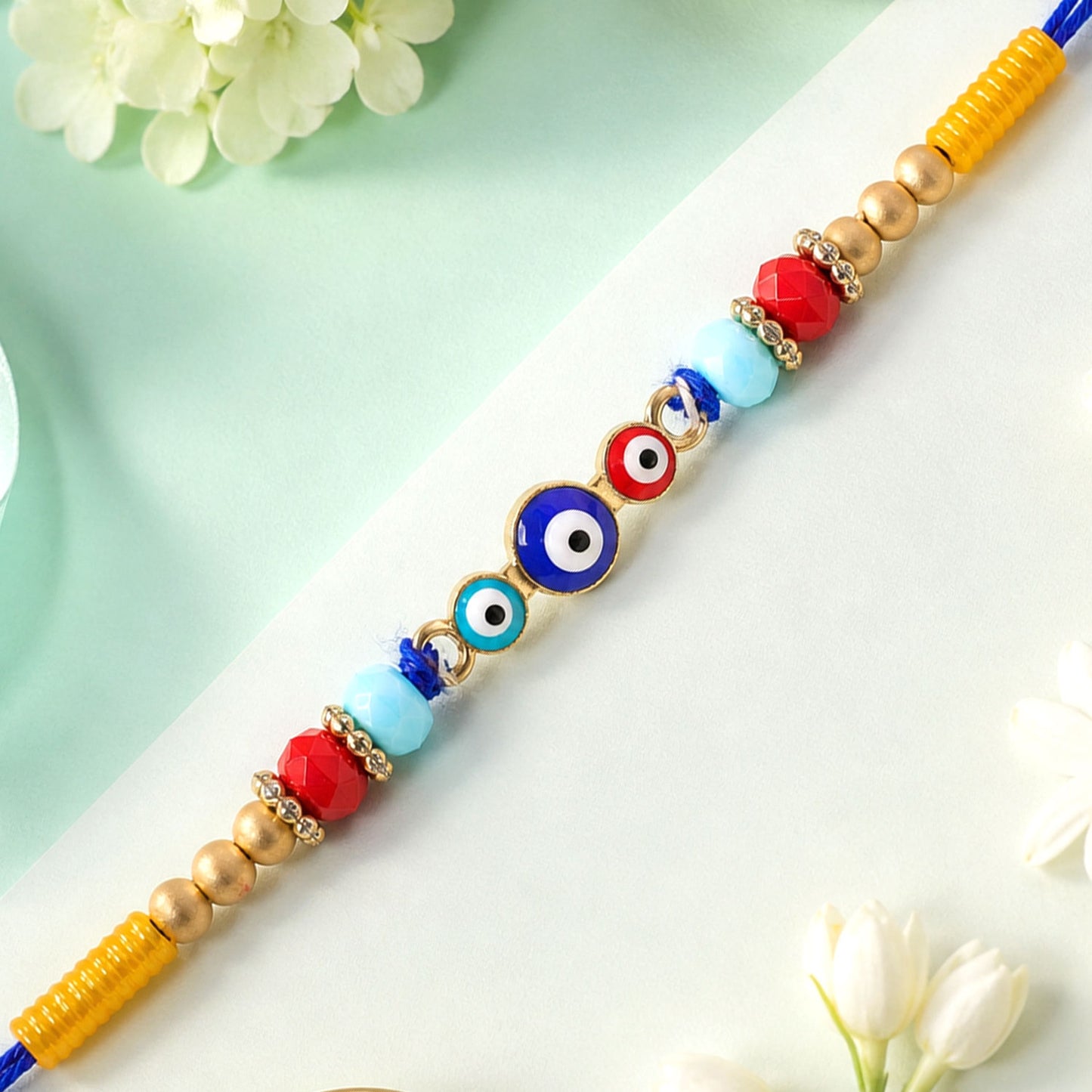 Triple Round Nazar Evil Eye Crystal Beads Designer Rakhi