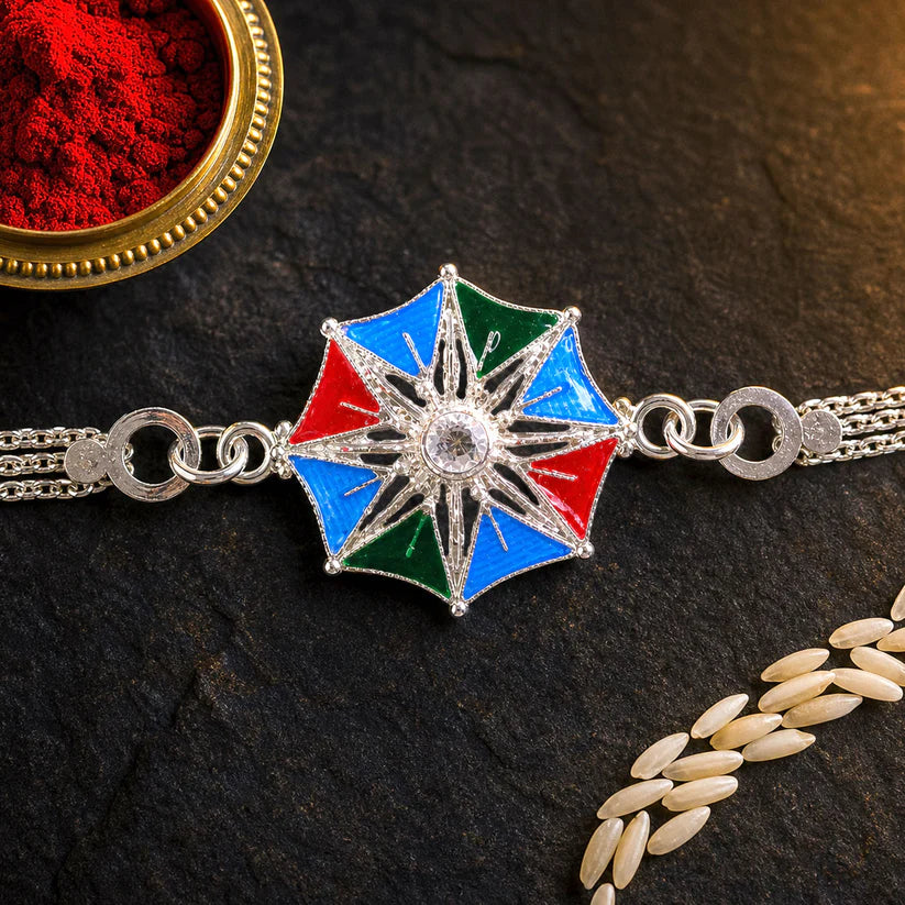 Star Shaped Rakhi Vibrant Central Stone for Raksha Bandhan (5pcs)