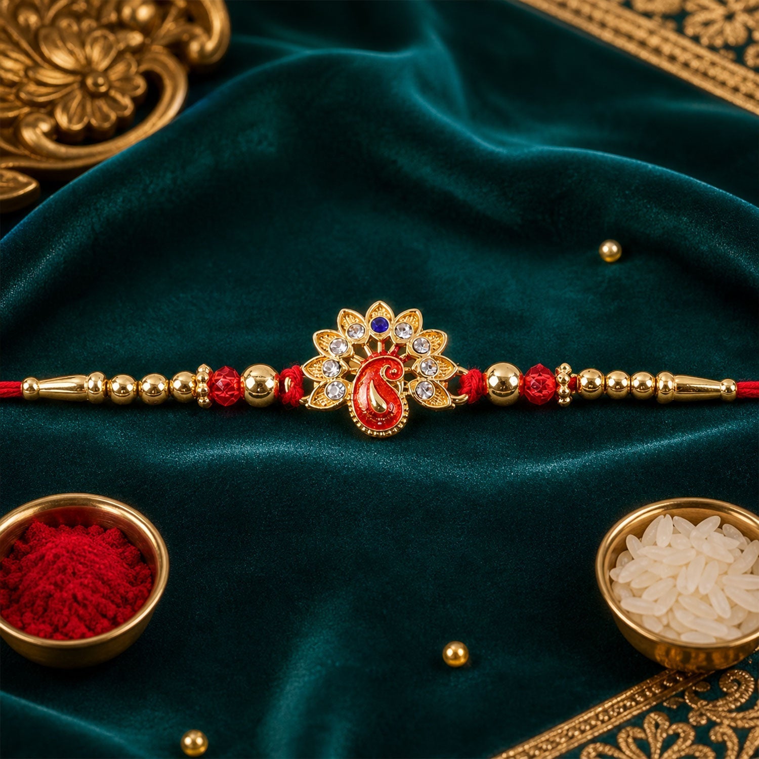 Peacock Motif Rakhi with Stone Beaded Festive Detail (10pcs)
