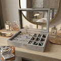 Velvet Jewellery Organizer Box – Transparent Lid & Multi-Compartment Storage