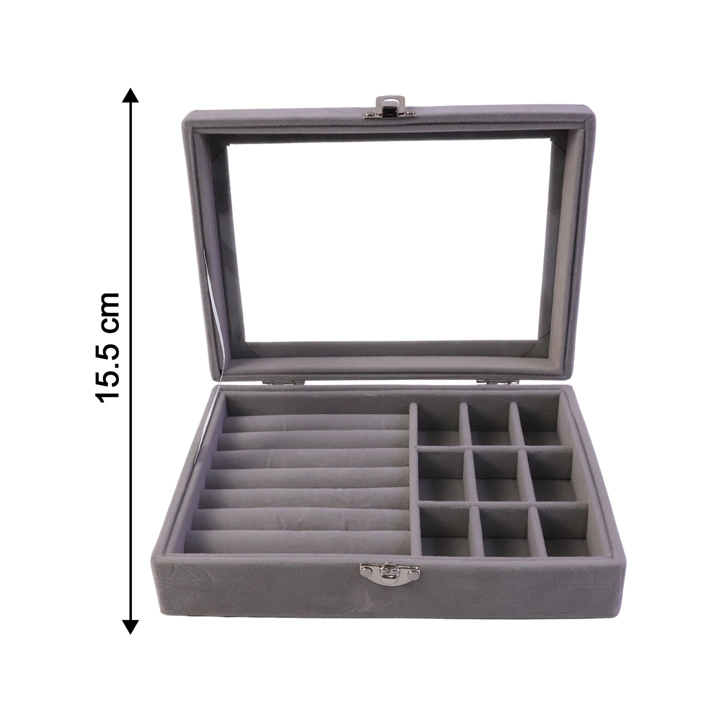 Full view of velvet jewellery organizer box