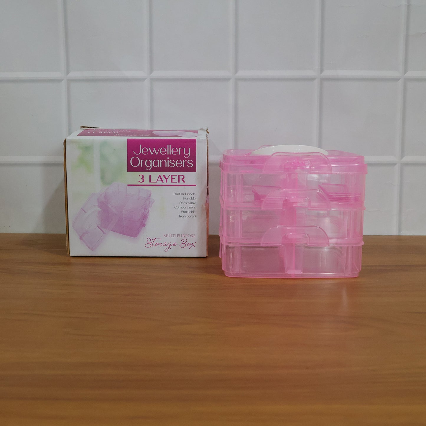 3-Tier Clear Craft Storage Box with 18 Adjustable Compartments