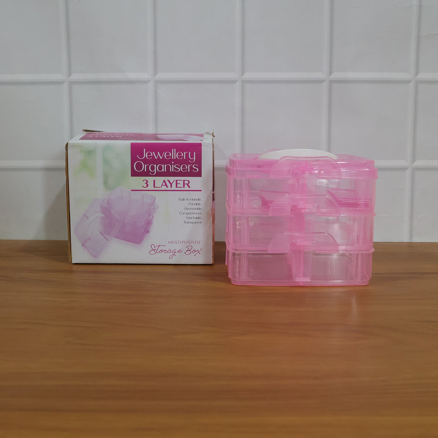 3-Tier Clear Craft Storage Box with 18 Adjustable Compartments