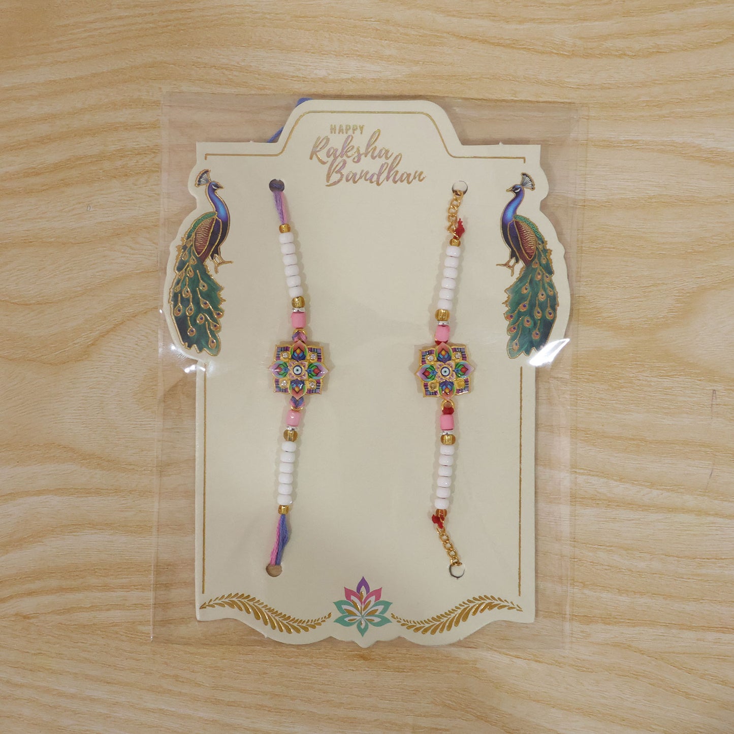Floral Mandala Evil Eye Printed Pearl Beads Bhai Bhabhi Rakhi Set