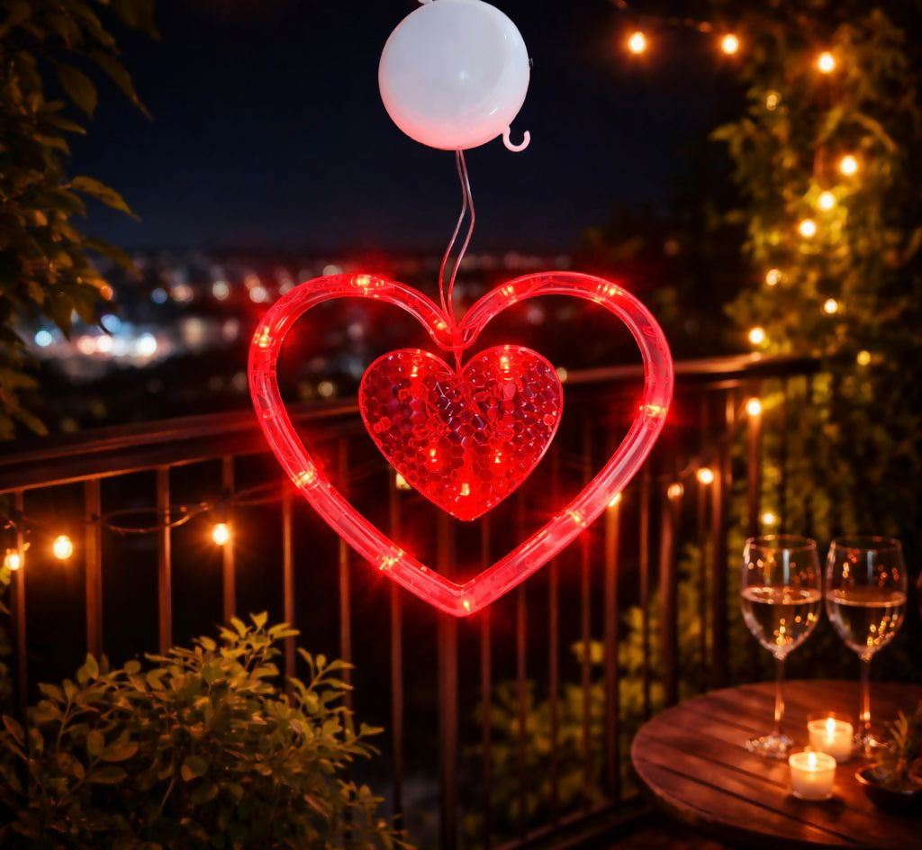 Side view of heart LED hanging decorative light with hanging hook