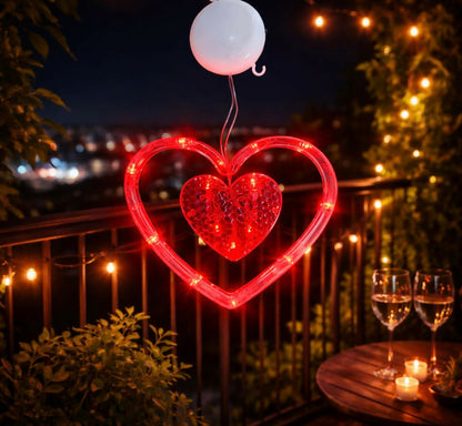 Side view of heart LED hanging decorative light with hanging hook