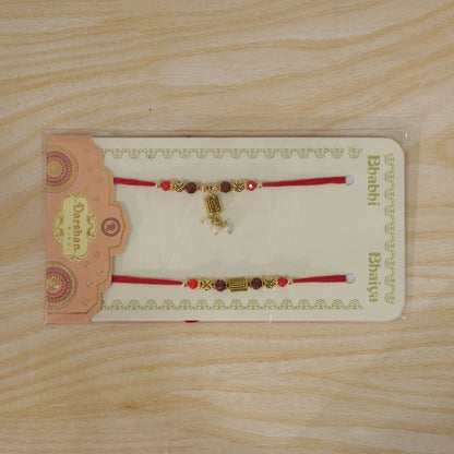 Divine Geometric Rectangle Bhai Bhabhi Rakhi with Grooved Rectangular Charm for Gift