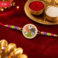 Kundan Meenakari Rakhi Pearl Border Multicolor Beads (5pcs)